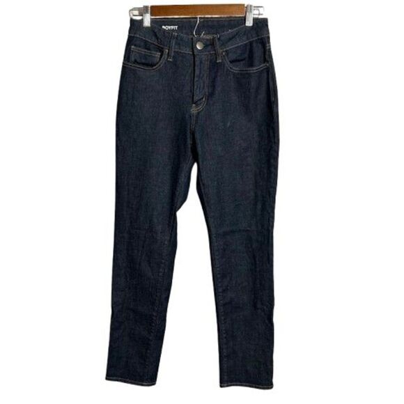 Muji Boyfit Jeans 25 Blue Dark Wash Cotton Blend Stretch Tapered Leg High Rise - Picture 1 of 8